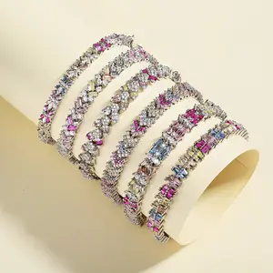 2024 diseños coloridos pulseras de tenis de diamantes de cristal joyería fina de Plata de Ley 925 para mujeres