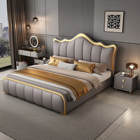 Lit de Luxe Moderne et Confortable en Bois Massif, Taille King/Queen, avec Rangement Intégré, Idéal Appartement, Revêtement en Similicuir