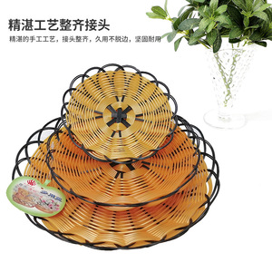 Cesta redonda tejida de plástico imitación ratán, bandeja multifunción para vajilla, aperitivos y alimentos - Product Image 5