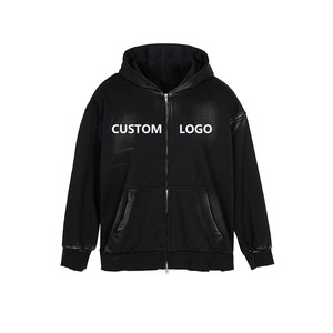 เสื้อฮู้ดดี้ซิปแบบสั่งทำ OEM ผ้าฝ้าย 100% ทรงโอเวอร์ไซส์ สไตล์วินเทจ สตรีทแวร์ ล้างสีแบบแอซิดวอช สำหรับผู้ชาย - Product Image 1