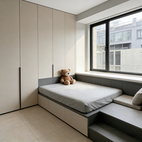 Ensemble de meubles de chambre à coucher en bois style tatami avec bureau à 3 tiroirs, lit de rangement pleine taille personnalisable et armoire pour appartement et villa
