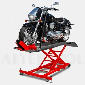 Altertool Meja Angkat Motor Hidrolik 1000lb dengan Penjepit Roda Depan Karet Besar, Lipat, Pabrikan MSJ04-1210M - Product Image 1