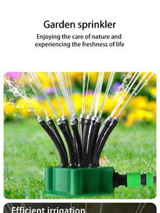 Aspersor Giratorio de 360 Grados con Base Plana y Estaca para Tierra, Sistema de Riego para Jardín y Césped con 10 Cabezales - Product Image 2