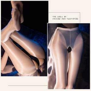 Biancheria intima sexy olio trasparente lucido resistenza agli strappi leggings sottili in seta con apertura sul cavallo collant 7416 - Product Image 4