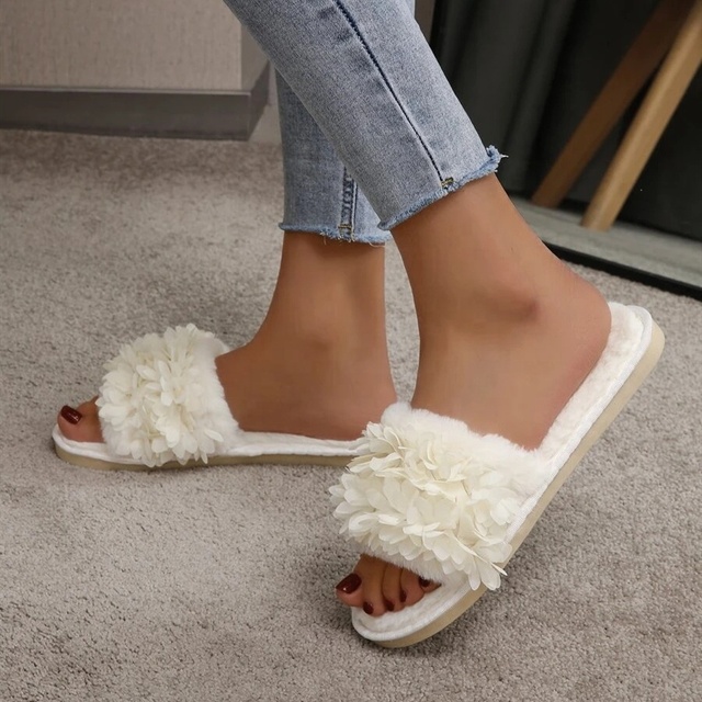 New Style Indoor Home Warm Memory Foam Slippers Upper Decorated Slip-on House Women's Slipper