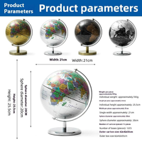 Série Luxe Léger : Globe Terrestre de 8 pouces avec Socle Métallique – Ornement de Bureau Haut de Gamme, Cadeau d'Affaires, Décoration de Bureau – Globe Anglais