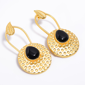 Girls Fashion 14k Gold Plated Brass Drop <b>Earrings</b> <b>Handmade</b> Trendy Gemstone Jewelry for Weddings Direct From the Exporter - Product Image 3