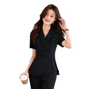 Women's Gray Short Sleeve Suit Set Polyester Professional Workwear Summer 2025 - Product Image 5