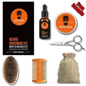 Envisha कार्बनिक दाढ़ी विकास तेल निजी लेबल 7pcs Mens Groomimg शेविंग कंघी ब्रश दाढ़ी देखभाल बढ़ते किट