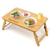 Bureau d'ordinateur portable pliable en bambou avec plateau inclinable réglable en hauteur et tiroir – Plateau de lit moderne et confortable pour le bureau à domicile