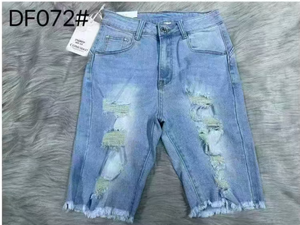 Comodo7 lavado de alta calidad elástico de pierna ancha holgado cintura media recto Sexy pantalones cortos de mezclilla bordados para mujer - Product Image 3