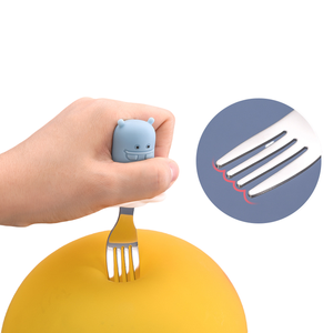 어린이 아기 스테인레스 스틸 쇼트 스푼과 포크 트레이닝 식기 실리콘 쇼트 핸들 포크와 스푼 - Product Image 4