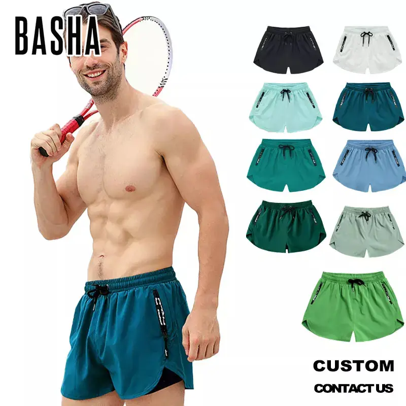 BASHAsports-pantalones cortos de entrenamiento de playa para hombre, bañadores deportivos personalizados, traje de baño 2 en 1 para gimnasio, Fitness, atléticos