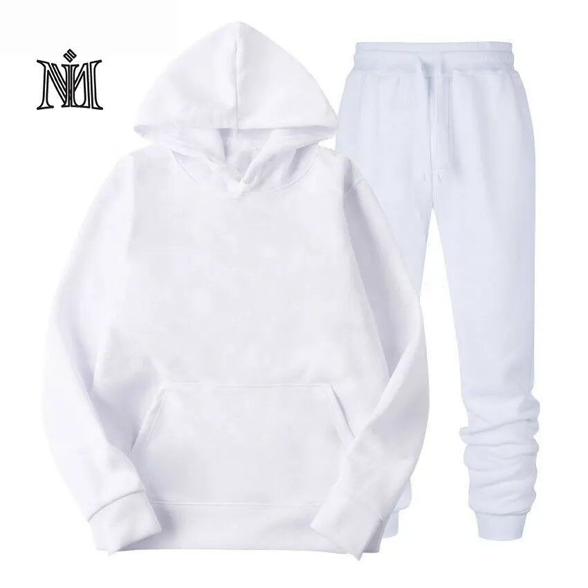 Fitness sweat suit for men plain unisex tracksuit white two piece suits 100% polyester cotton hoodies plain winter wears