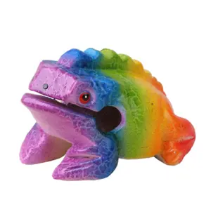 Kid's toy wooden colorful decorative hand carved thailand croaking wooden frog toy