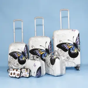 Fashion Zipper ABS PC Hard Shell valigie Password Lock Butterfly Printing bagaglio da viaggio Set di 5 pezzi