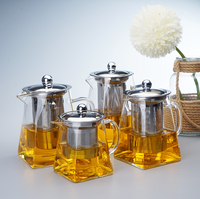 Théière spéciale de 450ml 15oz en gros théière en verre carré en borosilicate chaud avec infuseur en acier inoxydable