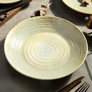 Factory Direct Selling Retro Style Terracotta Novelty Reactive Speckle Beige 8.25" Porcelana Stoneware Salad Soup Deep Plate