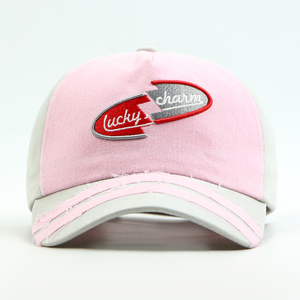 Casquette de baseball brodée rose et <span class=keywords><strong>gris</strong></span> porte-bonheur, casquette snapback ajustable en coton vieilli pour <span class=keywords><strong>femme</strong></span> - Product Image 3
