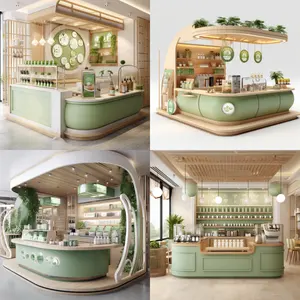 Único contador Coffee quiosque food bar exibe personalizado loja 3D projetos para venda Shopping Boba Milk Decoração Modern Shop Tea Quiosque