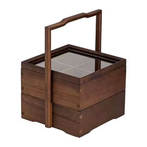 Caja de regalo rectangular de madera de nogal, portátil, de varias capas, para guardar té, pastel de luna, aperitivos. - Product Image 2