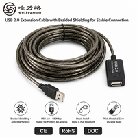 Câble d'extension USB 2.0 transparent noir de 10 m, en cuivre pur, mâle-femelle, charge rapide 3A, blindage tressé, gaine en nylon, pour batterie externe