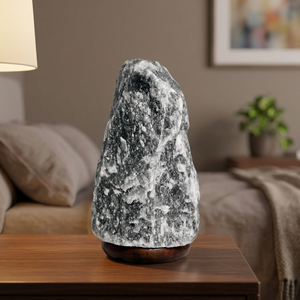 Lampes en sel gris de l'Himalaya de qualité supérieure, forme naturelle, 2-3 kg, avec base en bois. - Product Image 1