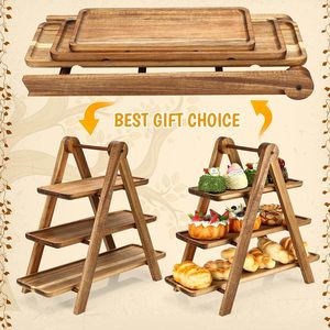 Khay gỗ sang trọng - Giá bánh cupcake hình tháp & Giá bánh nhiều tầng di động, bàn tráng miệng cho đám cưới, dã ngoại, kèm thớt - Product Image 3