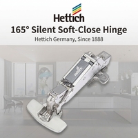 Charnière de meuble Hettich Sensys 8657i à fermeture amortie, à ouverture à 165 degrés, à montage semi-suréglable, nickel, à visser, pour cuisine