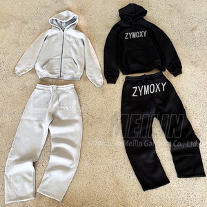 Ensemble de survêtements unisexes personnalisés : pantalon baggy et sweat à capuche zippé, 500 g/m², poids lourd, vierges, pour hommes - Product Image 1