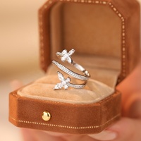 Vente en gros bagues exquises en argent sterling 925 double papillon à trois couches pour femmes
