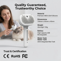 Kit de toilettage pour animaux de compagnie rechargeable par USB 5 en 1, brosse à vapeur à long manche avec pulvérisation d'eau, outils de toilettage auto-nettoyants en plastique
