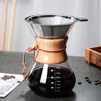 Olive Pot pembuat kopi pembuat dingin, gagang kayu portabel berbagi Pot pembuat kopi tetes kaca tahan panas
