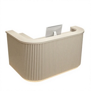 Mostrador de Recepción Moderno con Diseño Curvo Acanalado e Iluminación LED, Mueble de Recepción para Salón de Belleza, Hotel u Oficina - Product Image 1