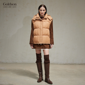 여성용 카멜 후드 다운 조끼 | 나일론 안감과 전면 로고가있는 민소매 방수 방풍 겨울 아우터 - Product Image 5