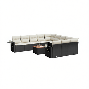 Black Poly Rattan Garden <b>Sofa</b> <b>Set</b> Adjustable Feet Outdoor Furniture Contemporary Design High-Density Foam Cushions - Product Image 1