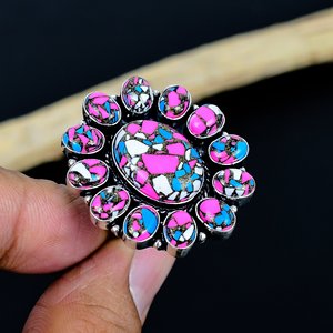 Bague en fleur de pierre précieuse en coton naturel, bijoux pour femmes, bague en pierre précieuse faite à la main, prix de gros - Product Image 2
