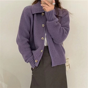 Design de logo personnalisé femmes pull gaufré Cardigan mode col rabattu à manches longues <span class=keywords><strong>veste</strong></span> à boutons amples - Product Image 5
