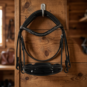 Bridon Weymouth en cuir sur mesure avec frontal en cristal et muserolle rembourrée pour l'équitation de dressage - Product Image 2