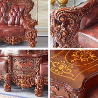 Europäisches Echtleder-Sofa-Set, Doppelseitig Geschnitztes Massivholz-Wohnzimmersofa Hochwertige Möbel für Häuser und Villen
