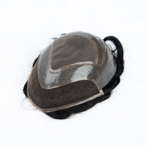 Prothèse capillaire pour homme en dentelle frontale, cheveux chinois ondulés, densité 100%, base PU, nœuds invisibles V-Loop, remplacement en dentelle française pour homme - Product Image 2