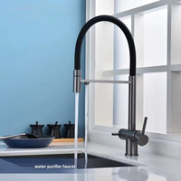 Robinet de cuisine universel pivotant chaud/froid en acier inoxydable brossé, avec valve en céramique, design moderne et minimaliste, pour purification d'eau transfrontalière