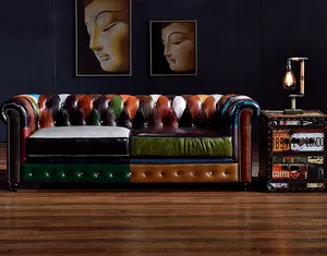 Mỹ settee ghế hàng không phòng khách cổ da chần cổ điển chesterfield sofa Set