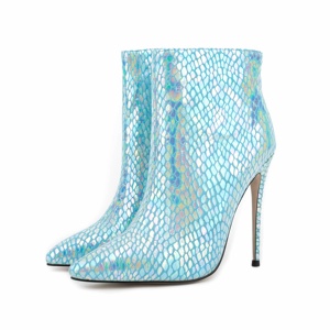 <span class=keywords><strong>Bottines</strong></span> de <span class=keywords><strong>danse</strong></span> Sexy à bout pointu pour femme, chaussures à <span class=keywords><strong>talons</strong></span> hauts de haute qualité, mode peau de serpent bleu brillant, <span class=keywords><strong>bottines</strong></span> pour dames, nouvelle collection hiver - Product Image 4