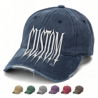 Casquette de baseball vintage non structurée à 6 panneaux en denim de coton délavé, avec logo brodé en relief 2D 3D personnalisé