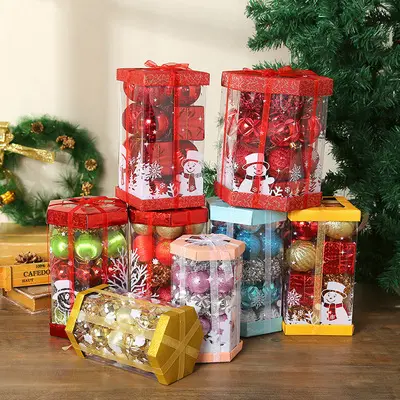 Kerst Ornamenten Opknoping 4Cm Bal Met Box Set Kerstboom Geschenkdoos Nieuws Kerst Bollen Boom Ballen Glas Geschilderd