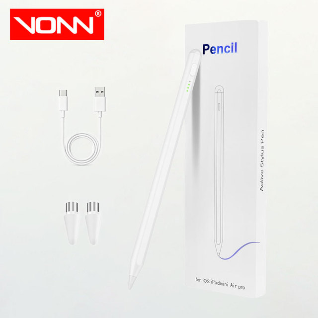 VONN Metal Stylus Pen Palm Rejection for iPad Tablet 2018+ Rechargeable Capacitive Touch Pen for Drawing Writing White