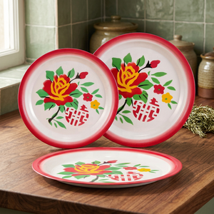 Vajilla de Melamina Ecológica, No Tóxica, de Grado Alimenticio, con Diseño Floral, Platos Redondos Irrompibles, Aptos para Lavavajillas - Product Image 3