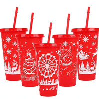 Gobelets en plastique écologiques sans BPA de 24 oz avec couvercles et pailles, motif flocon de neige de Noël, réutilisables en PP, pour cadeaux de fête