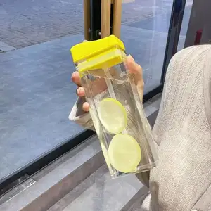 Wholesale Fashion New Portable Transparent Square Plastic Juice Cold Water Straw Bottle My Bottle